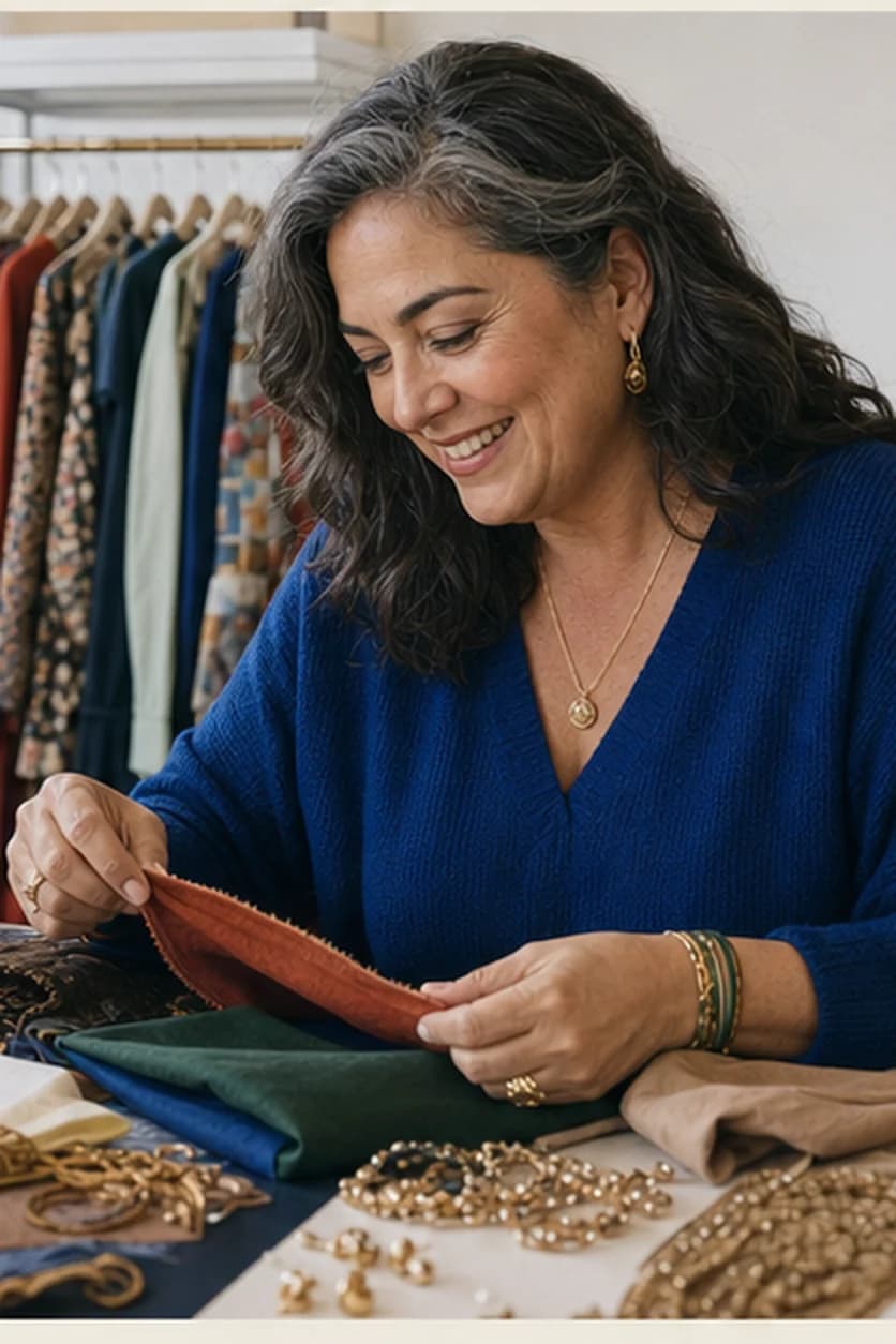 A woman looking through a wardrobe while preparing pieces