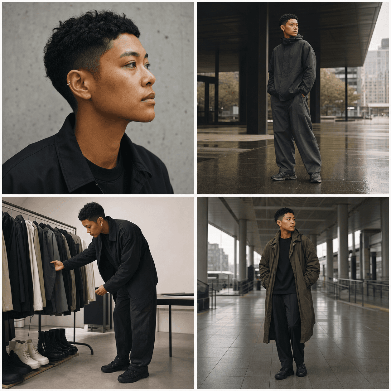 Four-view identity board for KOTS stylist Kade East