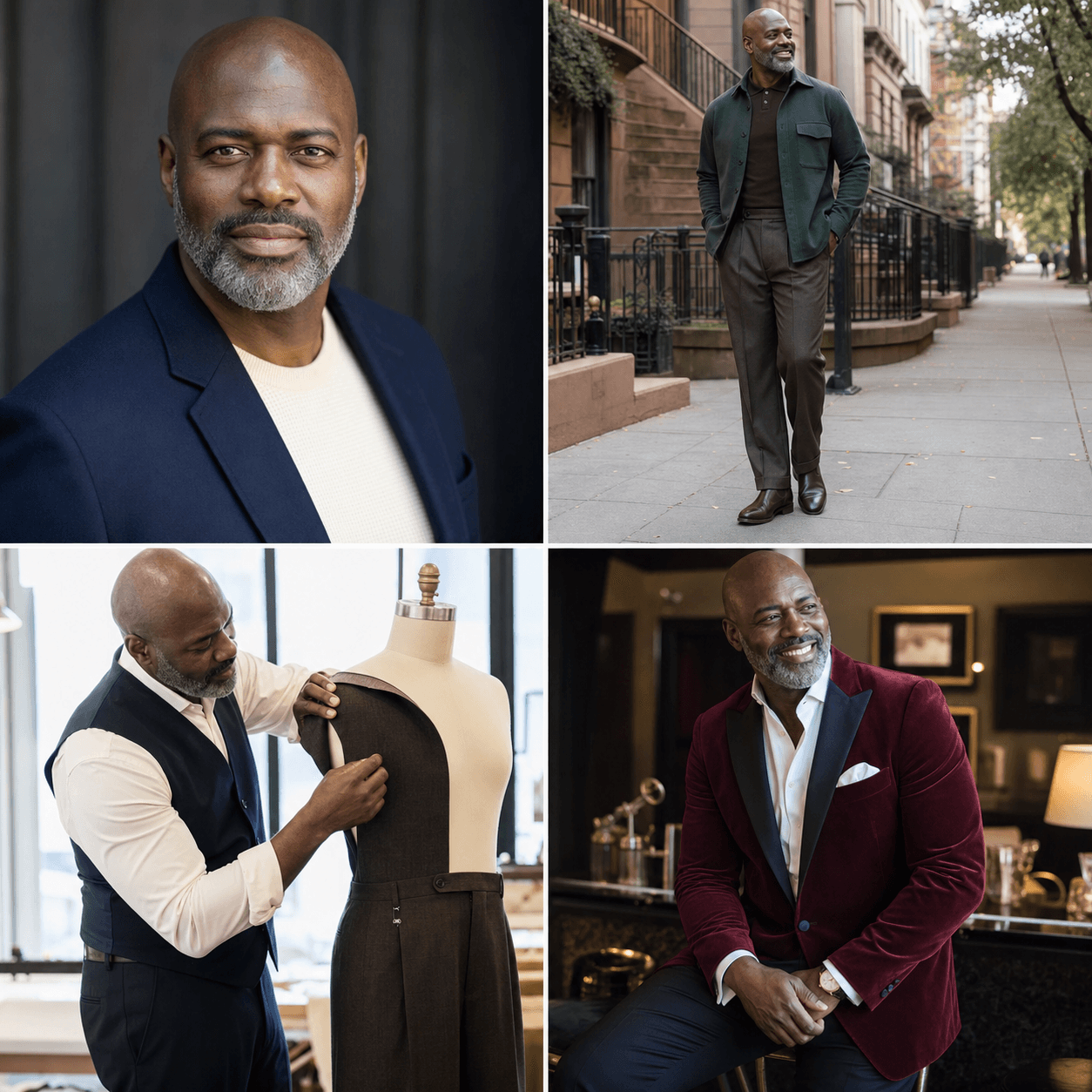 Four-view identity board for KOTS stylist Marcus Hill