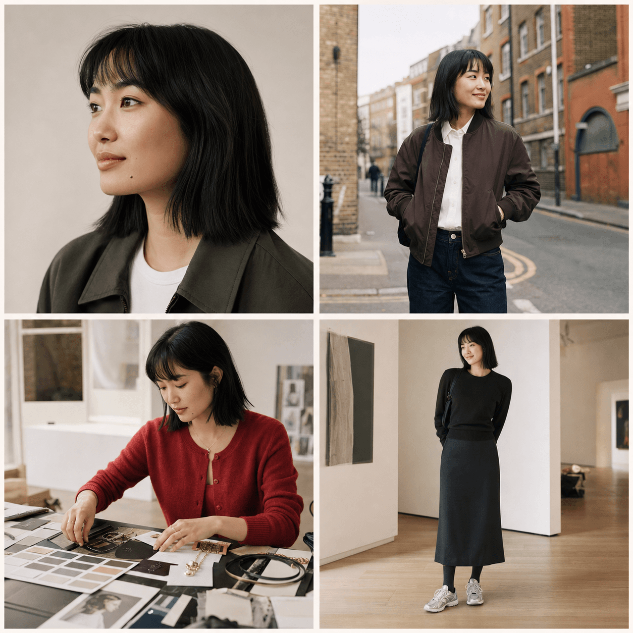 Four-view identity board for KOTS stylist Mia Hart